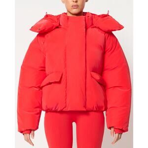 NWT Khy Boxy Oversized Standard Hooded Puffer Jacket Scarlet Women's Size L